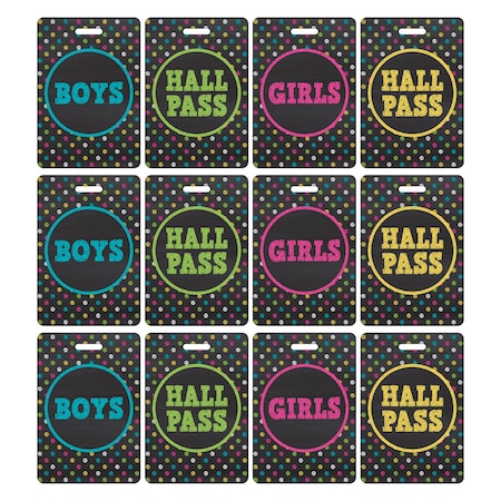 Teacher Created Resources Chalkboard Brights Hall Pass with Lanyard, 4 Designs, 12PK 20320
